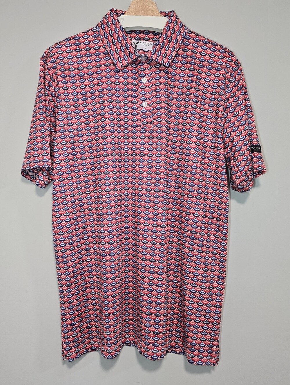 Yatta Men’s Red Navy, Red,white Printed Polo Shirt Golf Casual Large